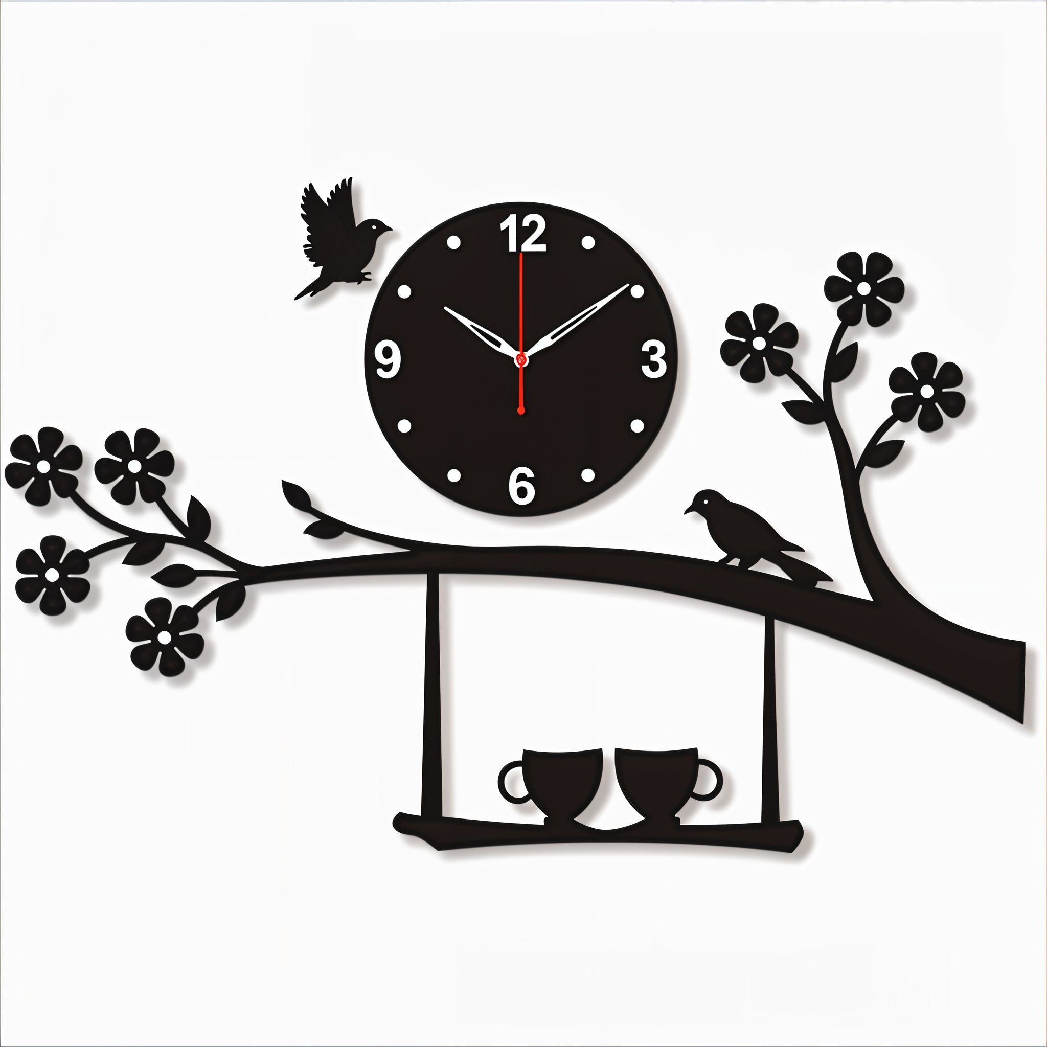 Birds & Blossoms Wall Clock with Cup Shelf Design