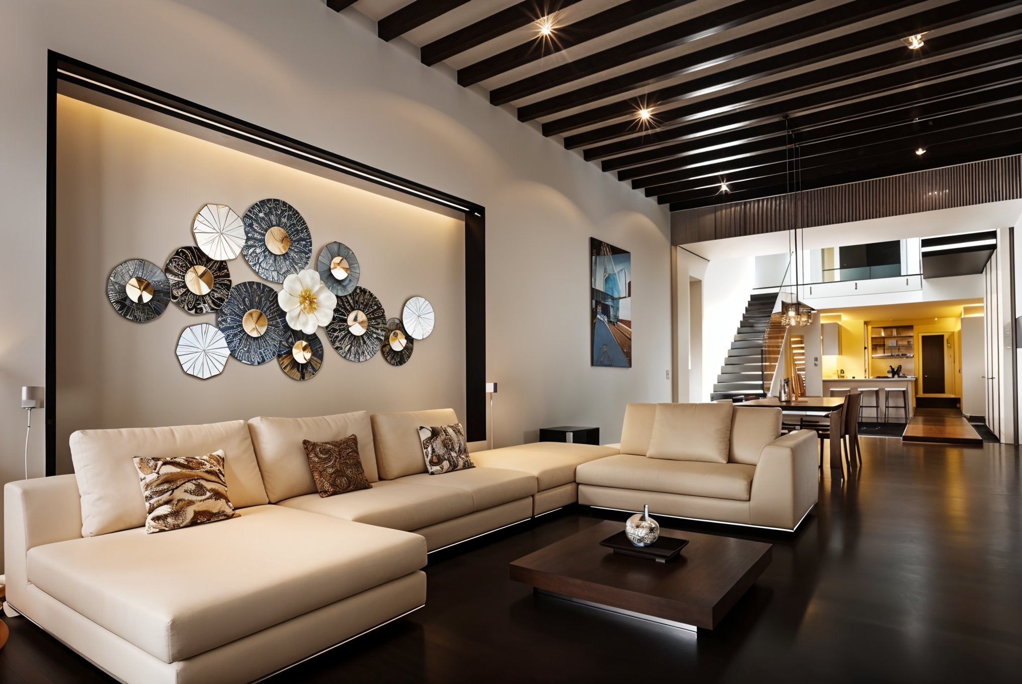 Elegant Metal Floral Wall Art – Gold & Black Decor