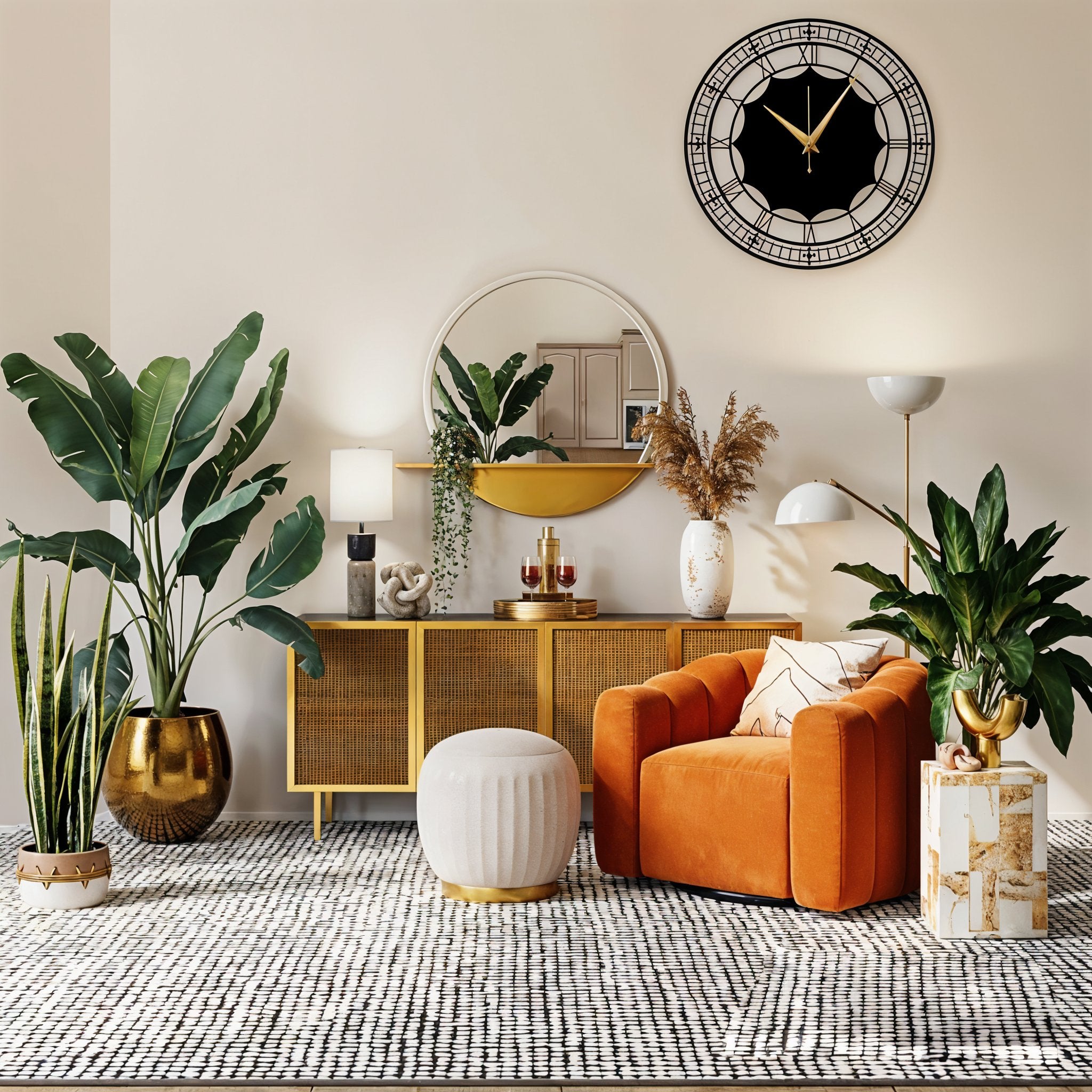 Elegant Roman Numeral Wall Clock with Golden Hands