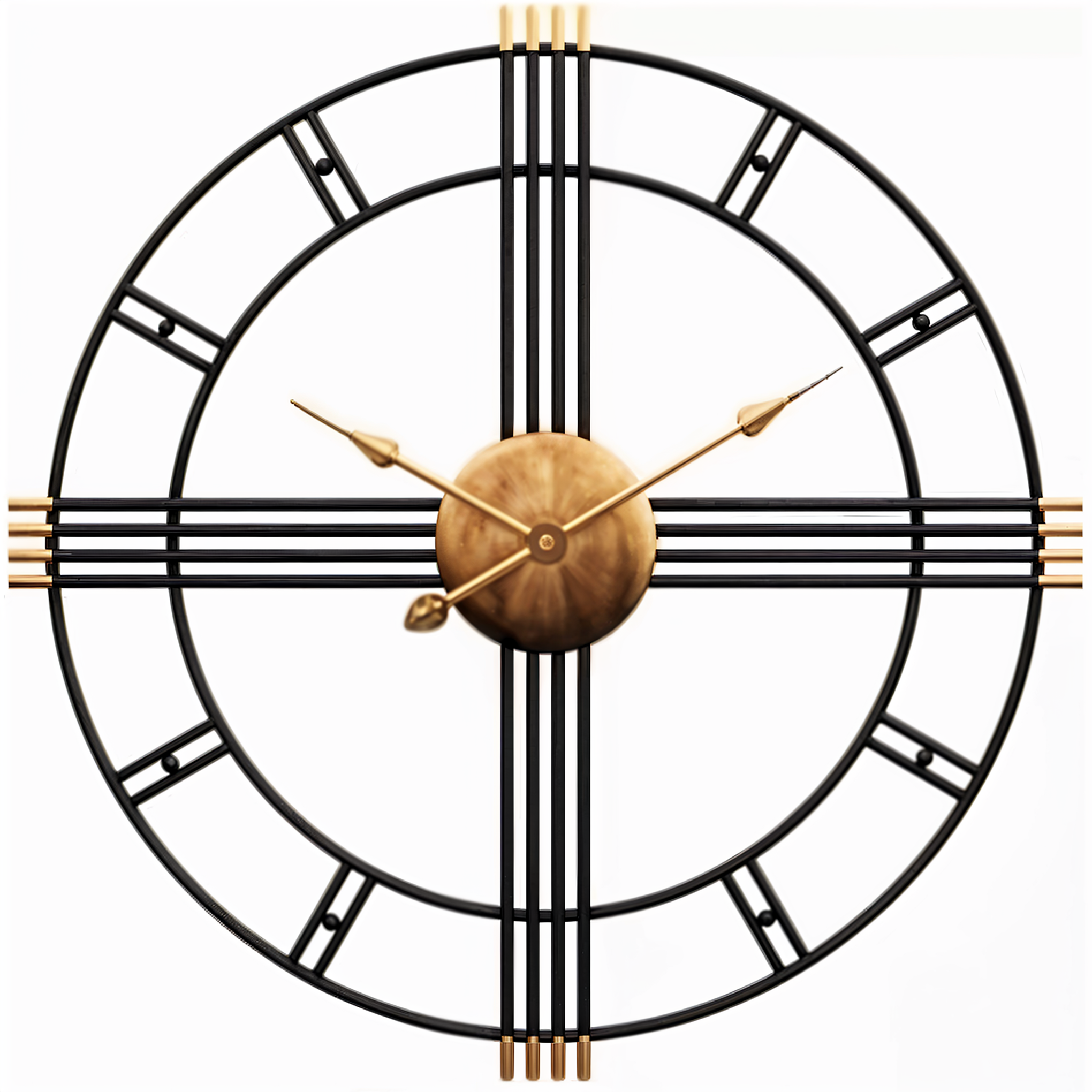Modern Industrial Metal Wall Clock with Gold Accents