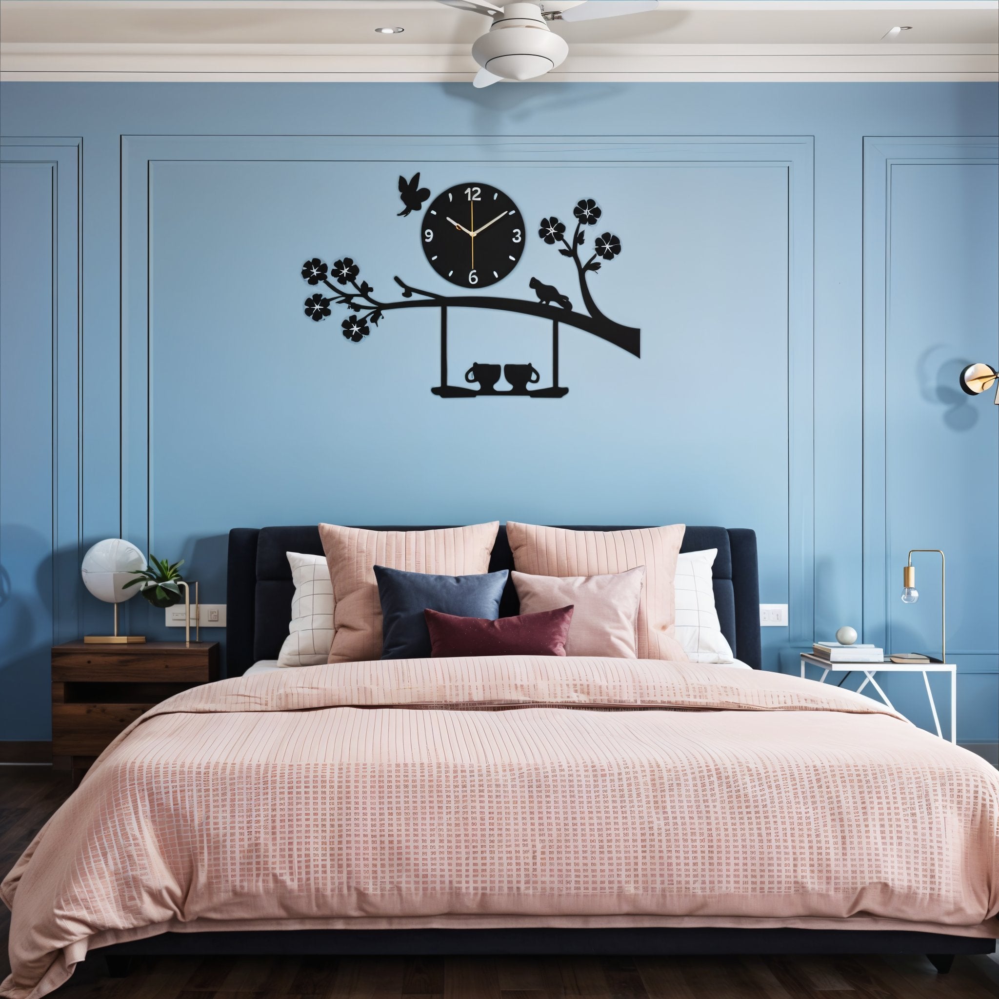 Birds & Blossoms Wall Clock with Cup Shelf Design