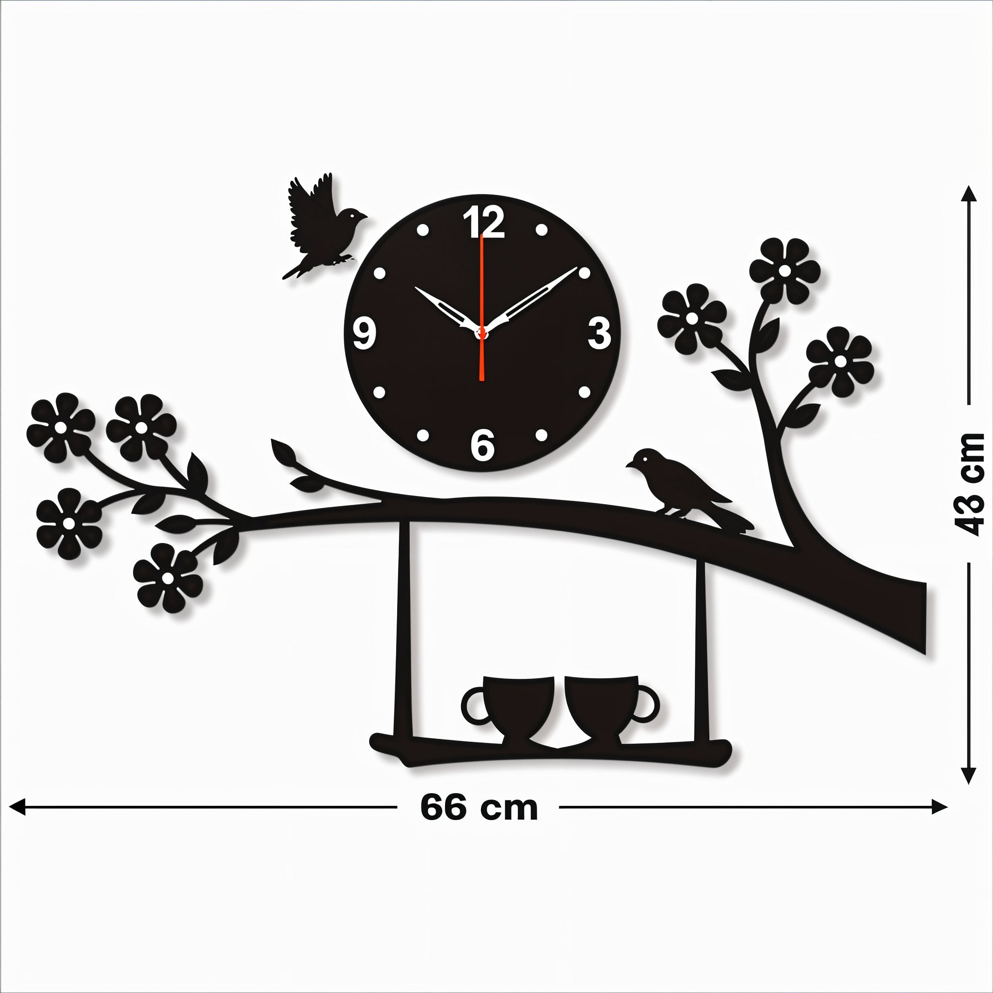 Birds & Blossoms Wall Clock with Cup Shelf Design