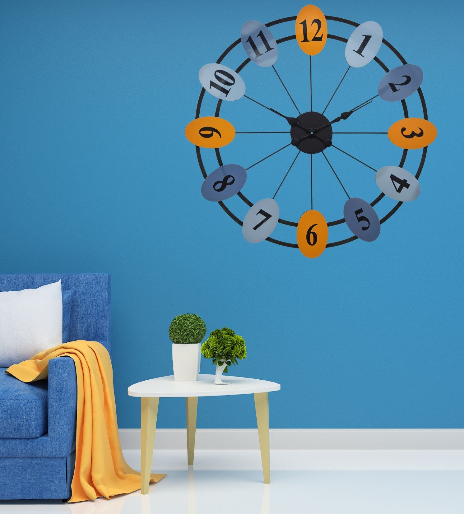 Color Pop Retro Wall Clock with Metal Frame Design