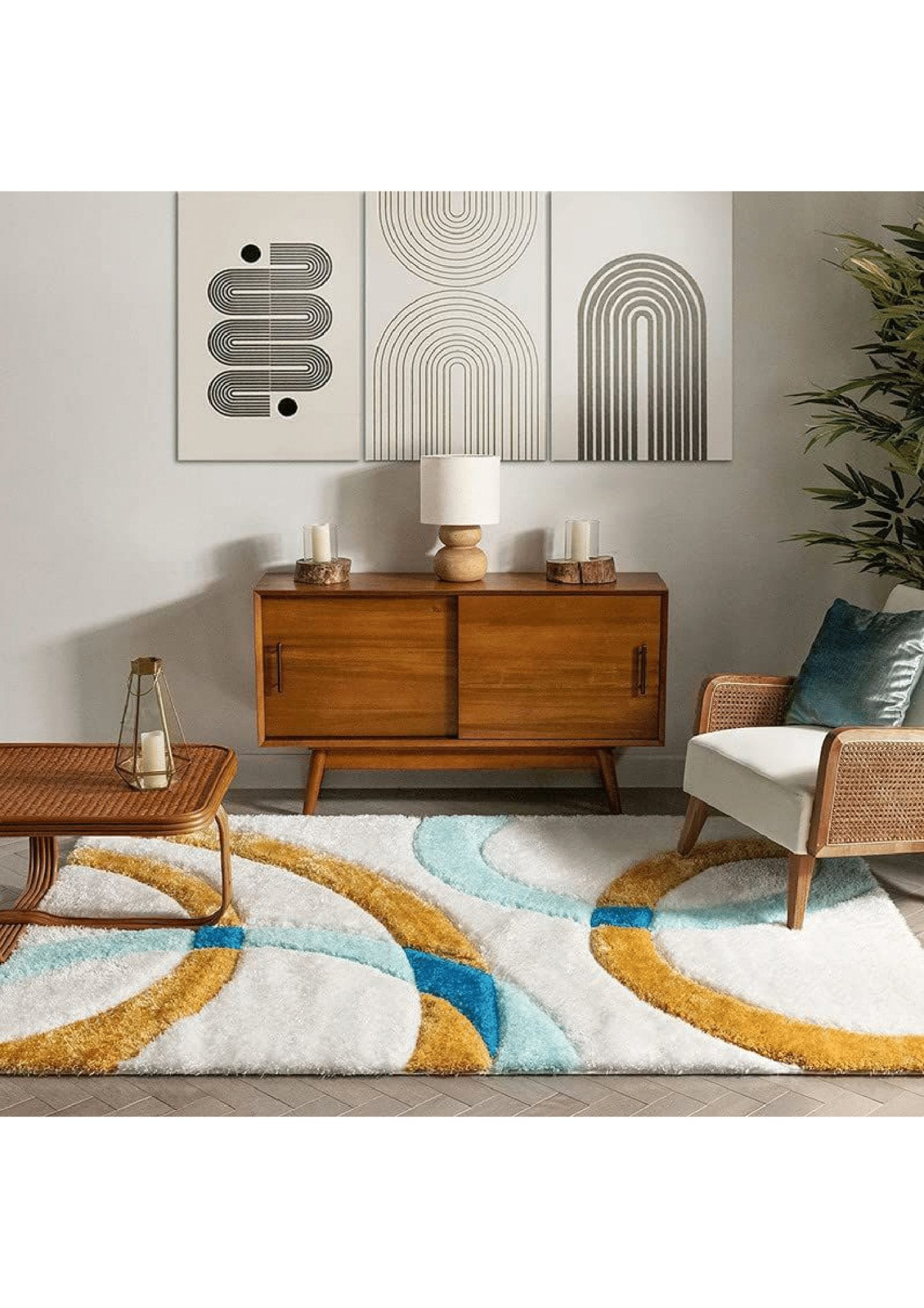 Gold-White Abstract Rug - Nestern