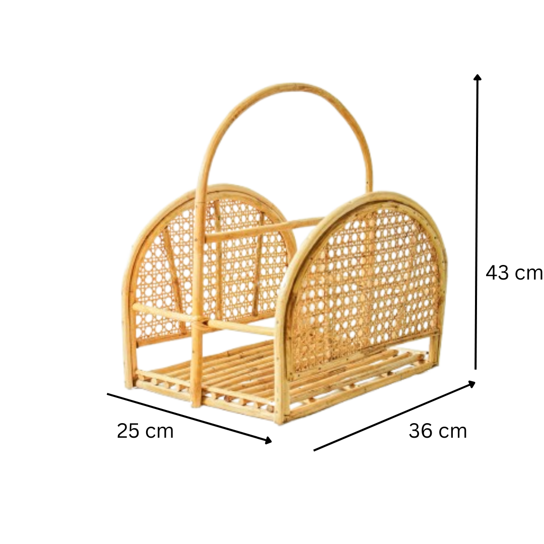 Handmade Rattan Cane Magazine Holder with Handle for Home Decor