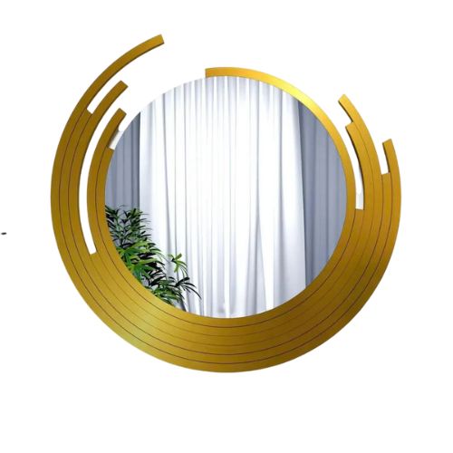 Half Moon Metal Mirror Asymmetric Golden Finish Wall Mirror, For Home