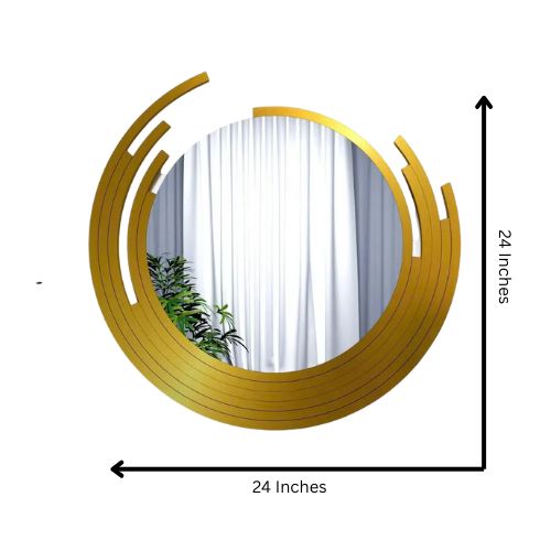 Half Moon Metal Mirror Asymmetric Golden Finish Wall Mirror, For Home