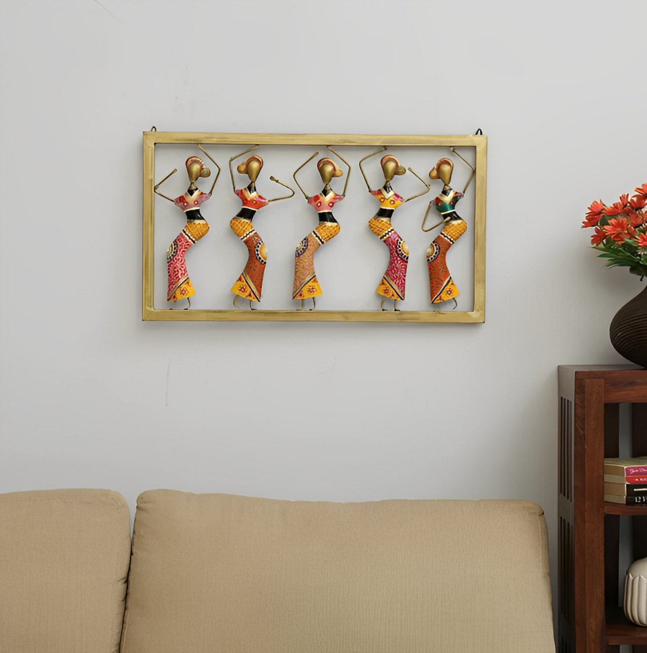 Handcrafted Iron Wall Art of Dancing Women – Vibrant Tribal-Inspired Home Decor - Nestern