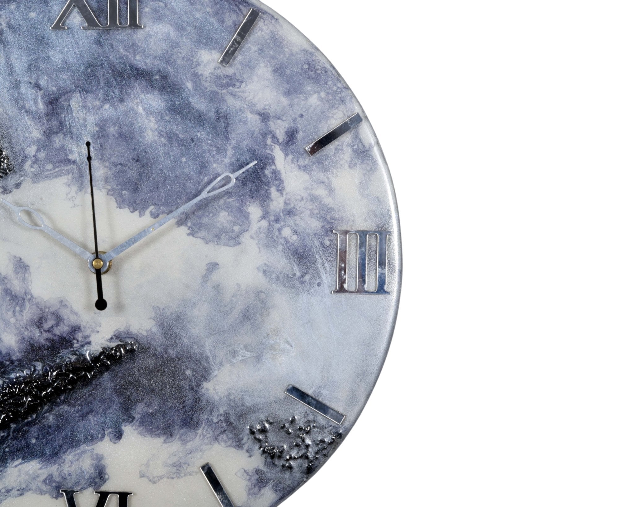 Handmade Purple & White Epoxy Wall Clock with Roman Numerals, No Glass - Nestern