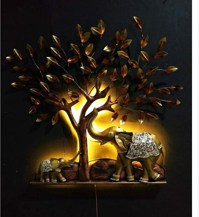 Illuminated Elephant Family Metal Wall Art – Nature-Inspired LED Decor - Nestern