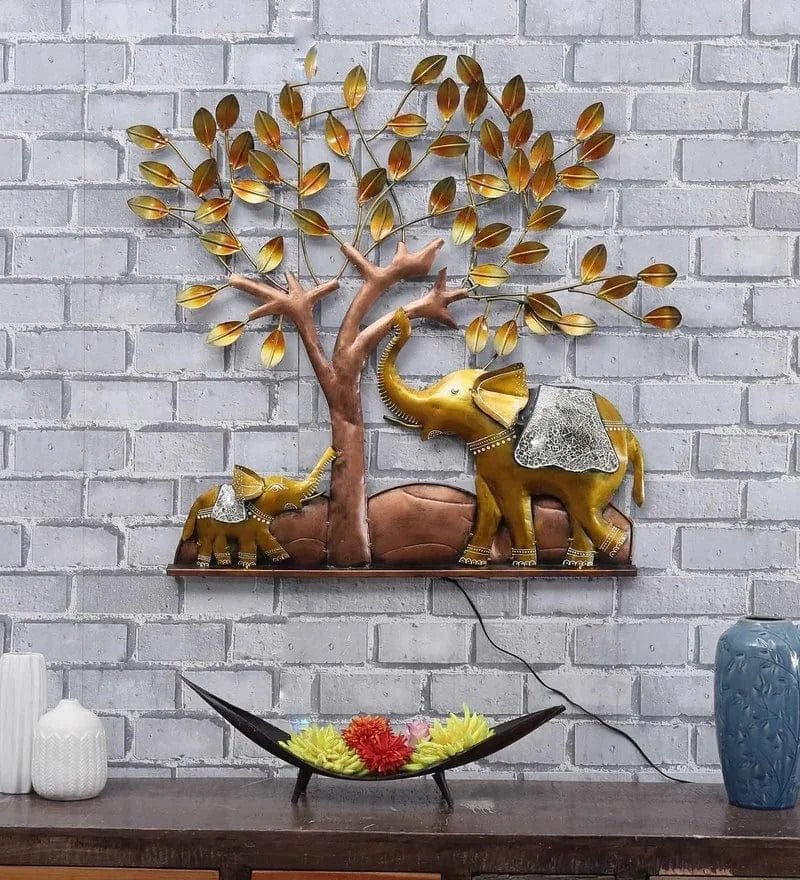 Illuminated Elephant Family Metal Wall Art – Nature-Inspired LED Decor - Nestern