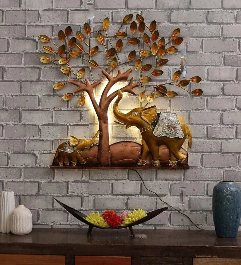 Illuminated Elephant Family Metal Wall Art – Nature-Inspired LED Decor - Nestern