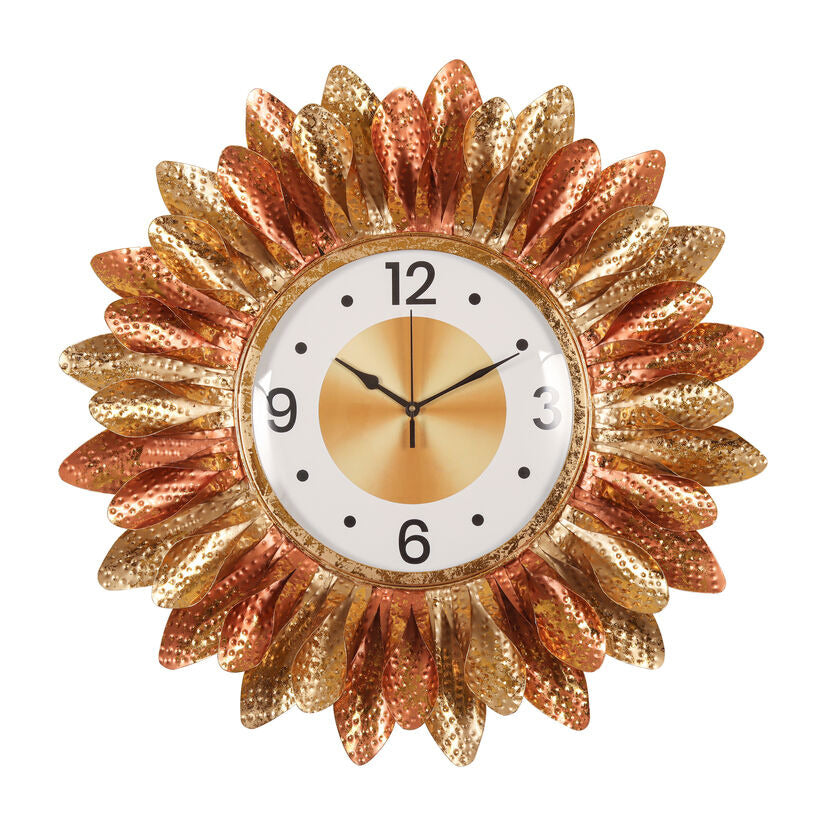 Golden Sunflower Wall Clock with Decorative Metal Petals Design