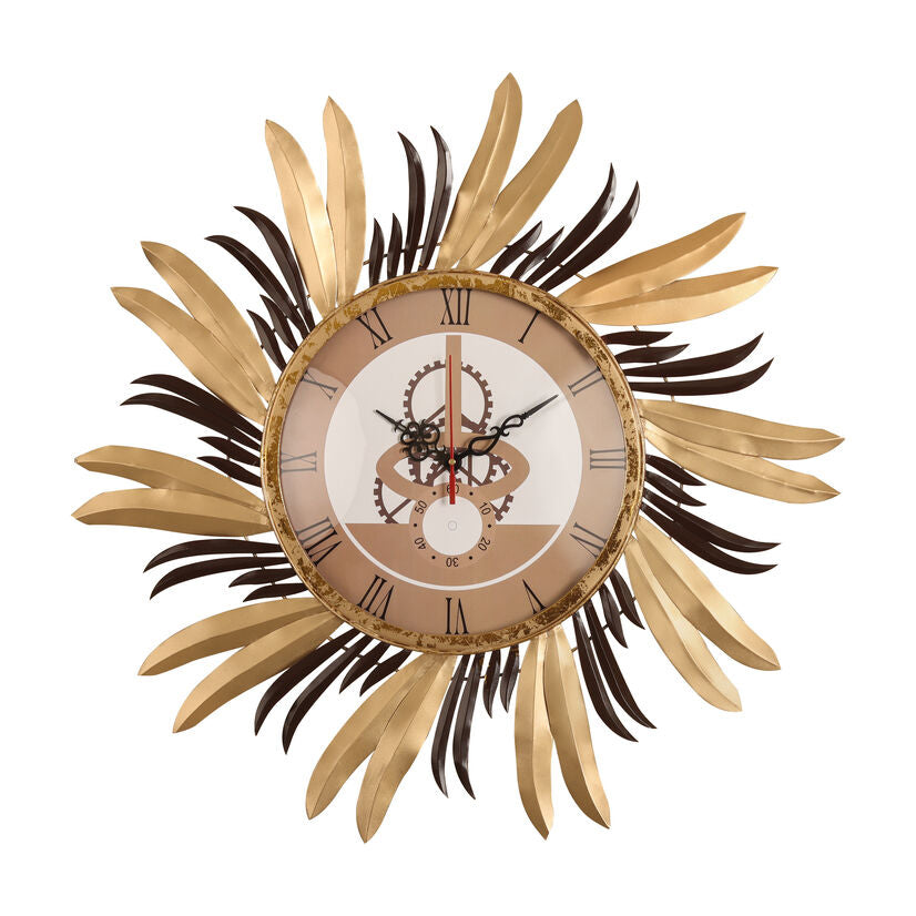 Luxury Sunburst Wall Clock with Gold and Bronze Metal Design