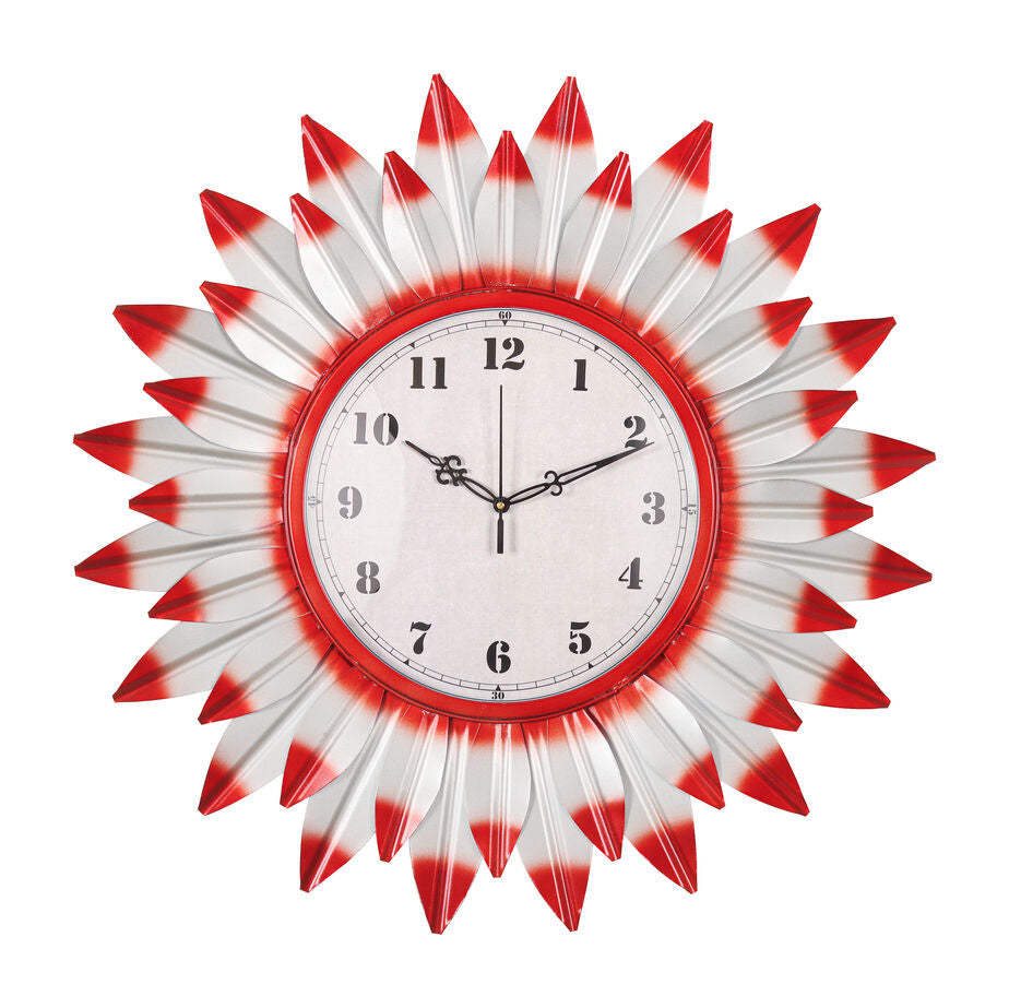 Red & White Floral Decorative Wall Clock with Bold Numerals