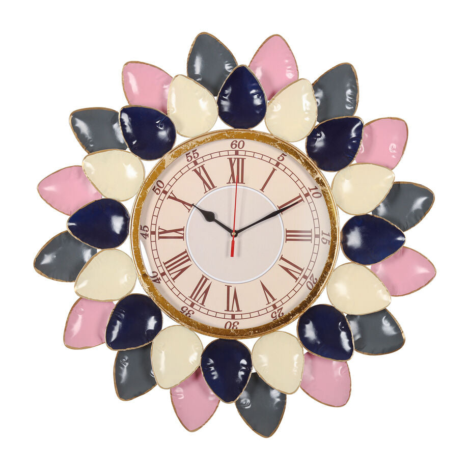 Vintage Floral Wall Clock with Roman Numerals and Petal Design