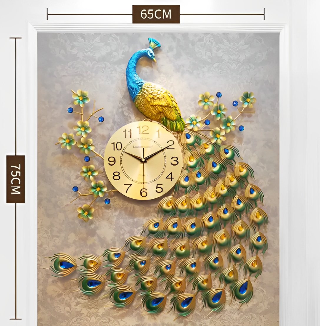 Luxurious Peacock Wall Clock with Floral Design – Elegant Metal Art Décor - Nestern
