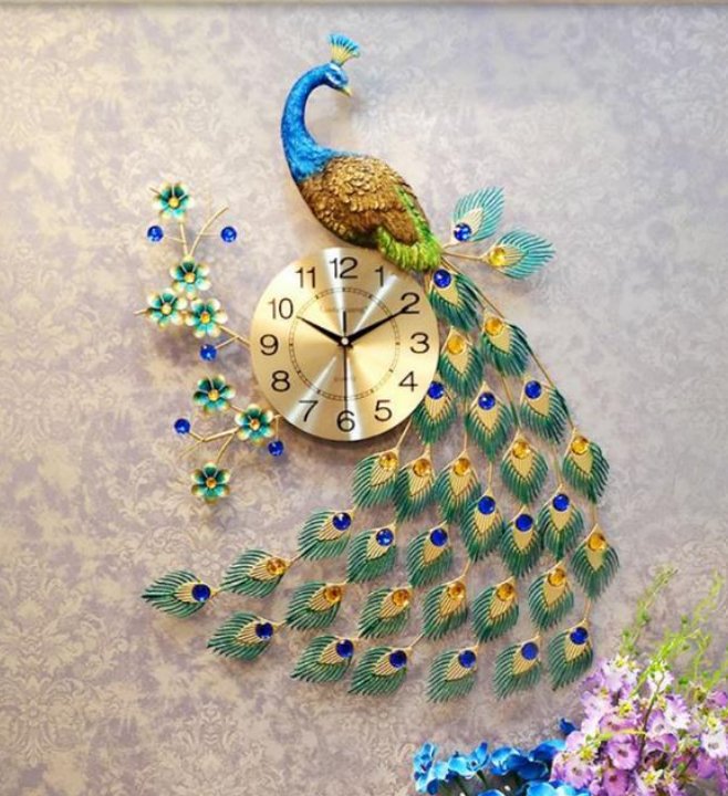 Luxurious Peacock Wall Clock with Floral Design – Elegant Metal Art Décor - Nestern