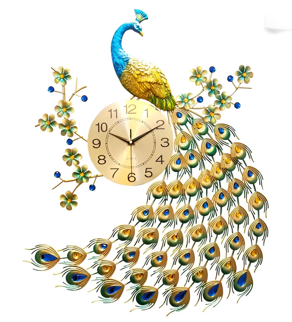 Luxurious Peacock Wall Clock with Floral Design – Elegant Metal Art Décor - Nestern