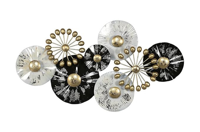 Modern Abstract Metal Wall Art – Black and White Circular Design - Nestern