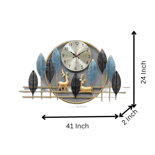 Modern Leaf and Deer Metal Wall Clock with LED Backlight – Contemporary Wall Decor - Nestern
