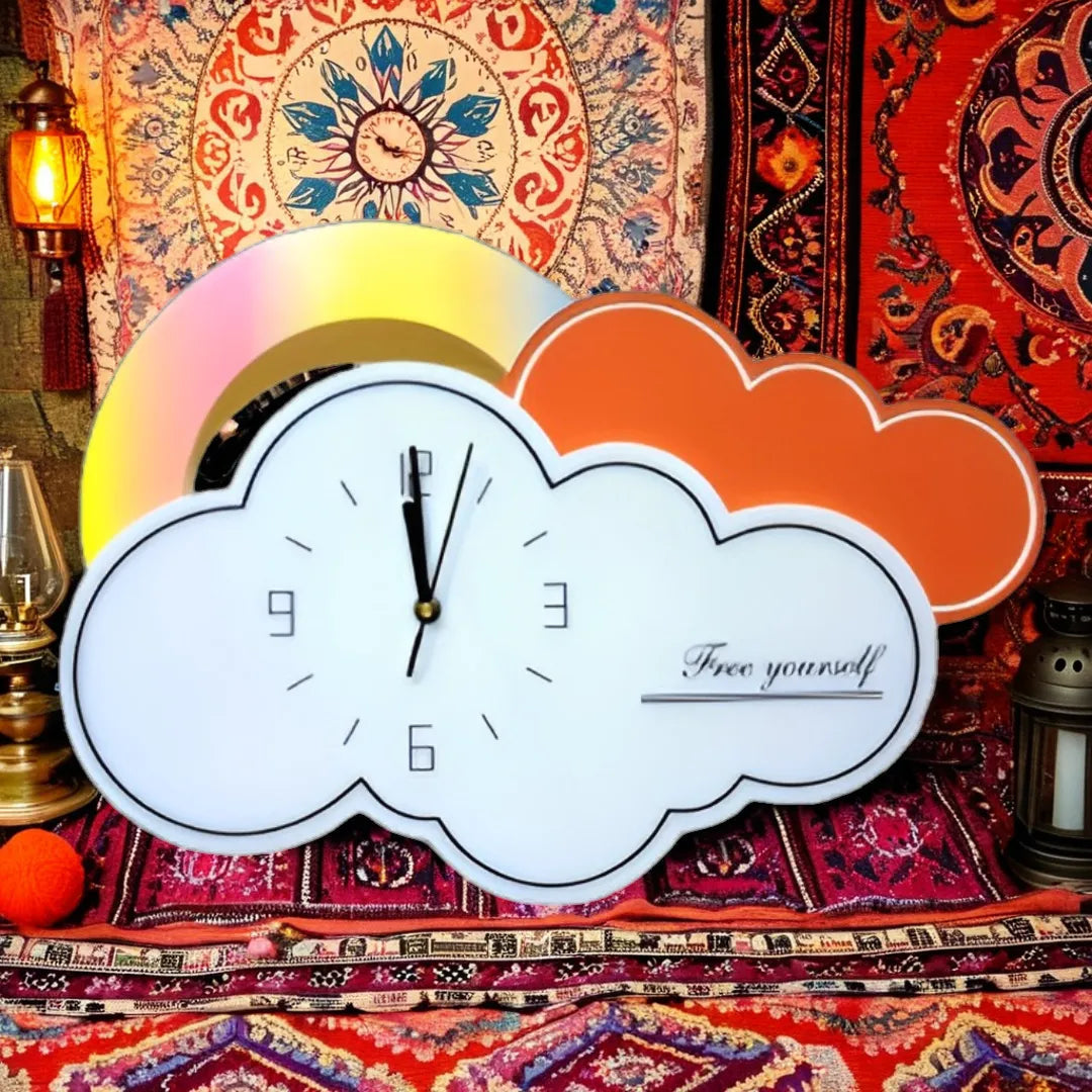 Cloud-Inspired Wall Clock with Rainbow Accents - 50CM x 36CM - Nestern