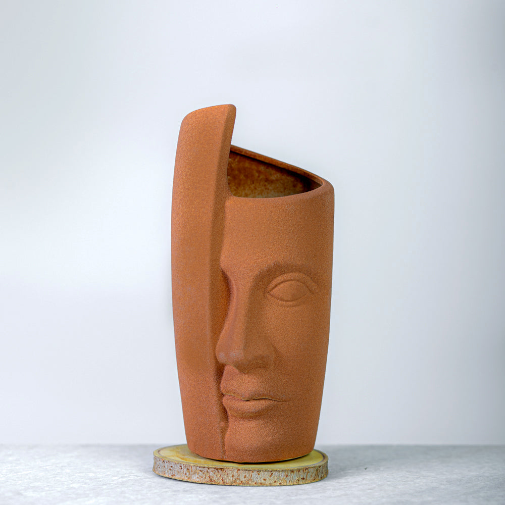 Half-Face Abstract Metal Vases – Artistic Table Decor in Black, Terracotta & Ivory Finishes
