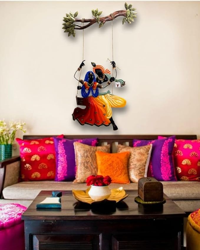 Radha Krishna on Swing Metal Wall Art – Two Variants of Divine Décor - Nestern