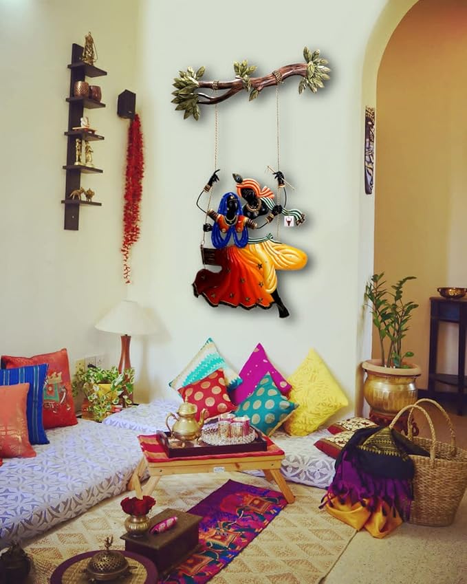 Radha Krishna on Swing Metal Wall Art – Two Variants of Divine Décor - Nestern