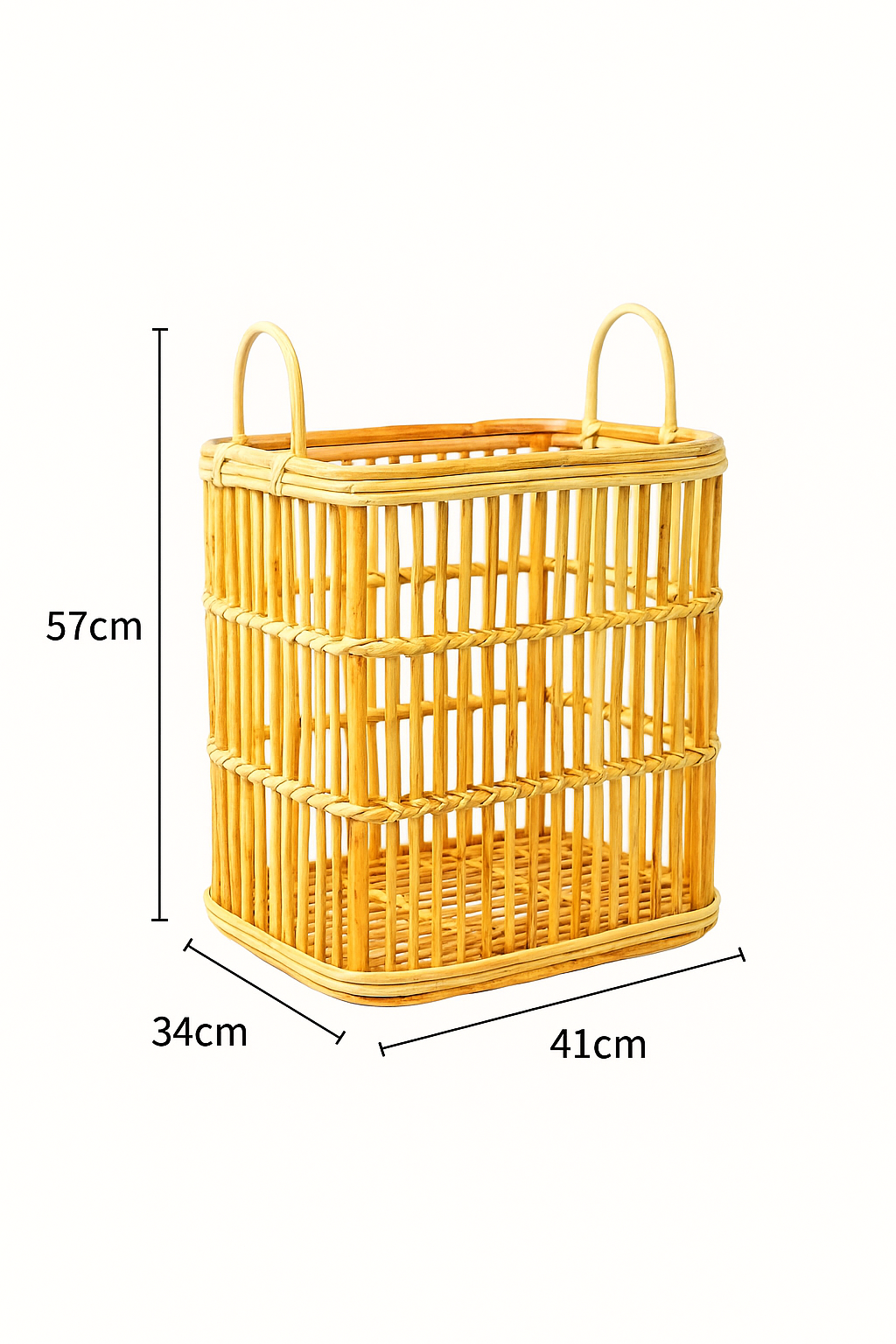 Rattan Laundry Basket – Tall Rectangular Organizer with Handles