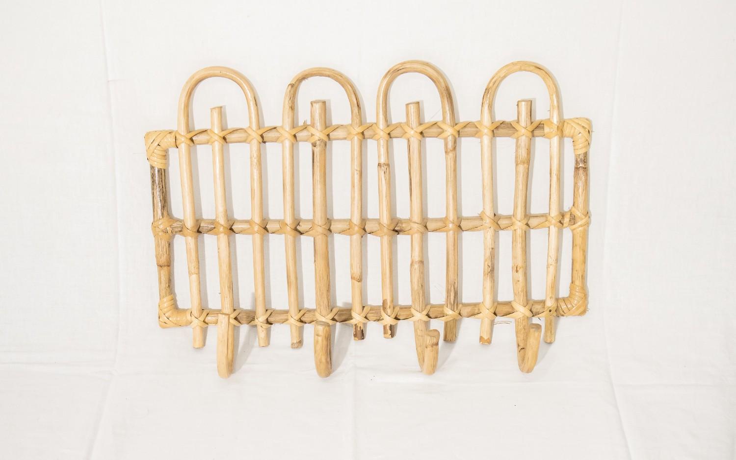 Handcrafted Rattan Wall Hook Rack for Home and Entryway