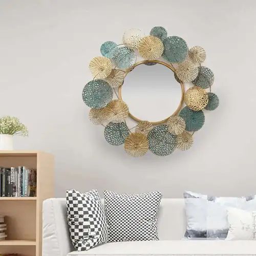 Round Multicolor Metal Mirror Handicrafted Metal Home Decor collection