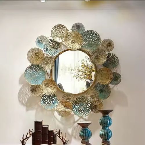 Round Multicolor Metal Mirror Handicrafted Metal Home Decor collection
