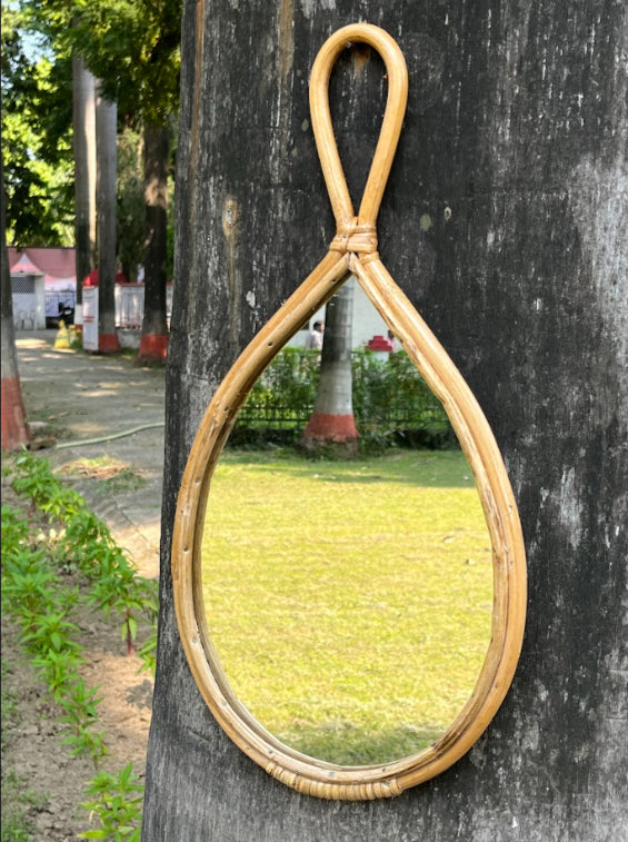 Handcrafted Rattan Teardrop Wall Mirror for Home Décor