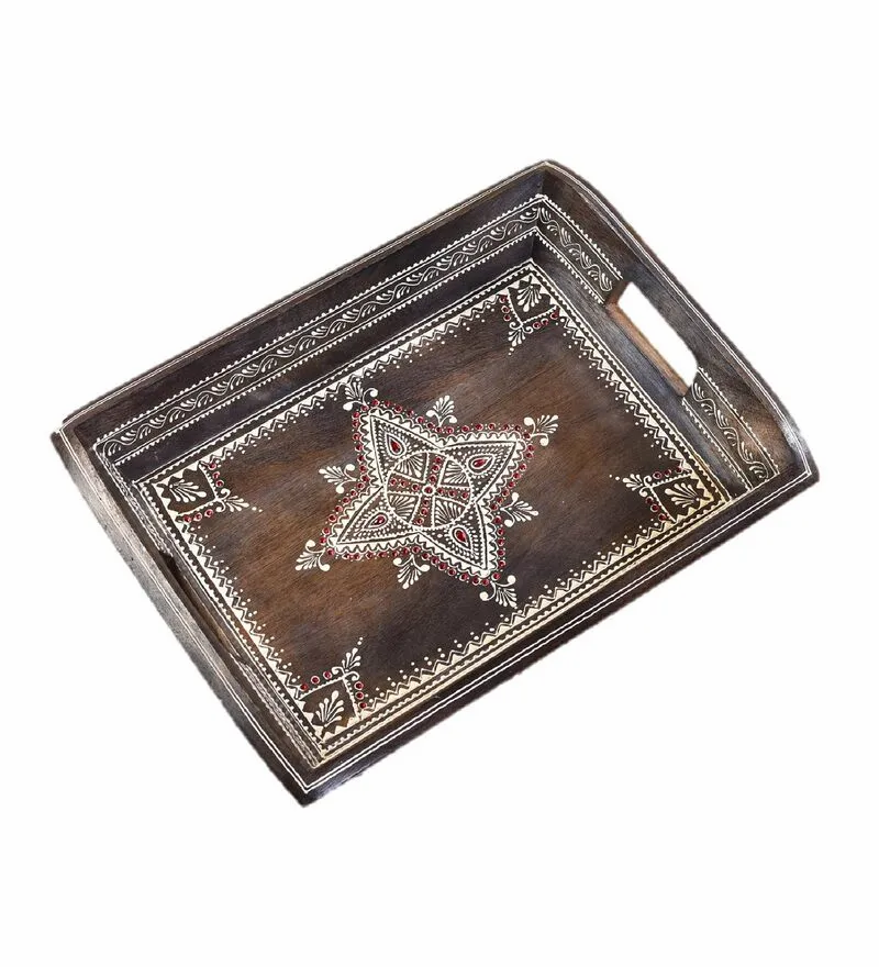 Stone Embellishments Wooden Serving Tray - Nestern