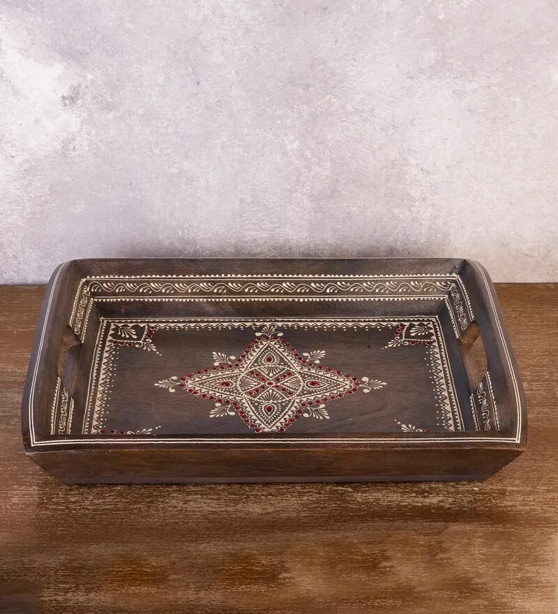 Stone Embellishments Wooden Serving Tray - Nestern