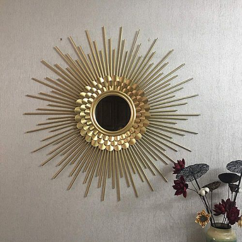 Sunburst Metal Wall Mirror Decorative for Living Room Foyer Console Table