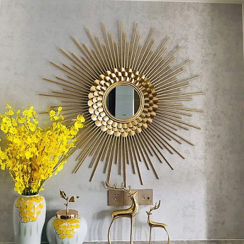 Sunburst Metal Wall Mirror Decorative for Living Room Foyer Console Table