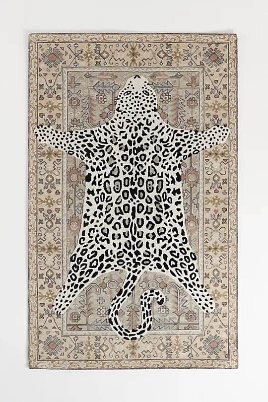 Switzerland Collections Animal Print Vintage Persian Style Area Rug - Custom Sizes Available, Ivory & Black Leopard Design - Nestern