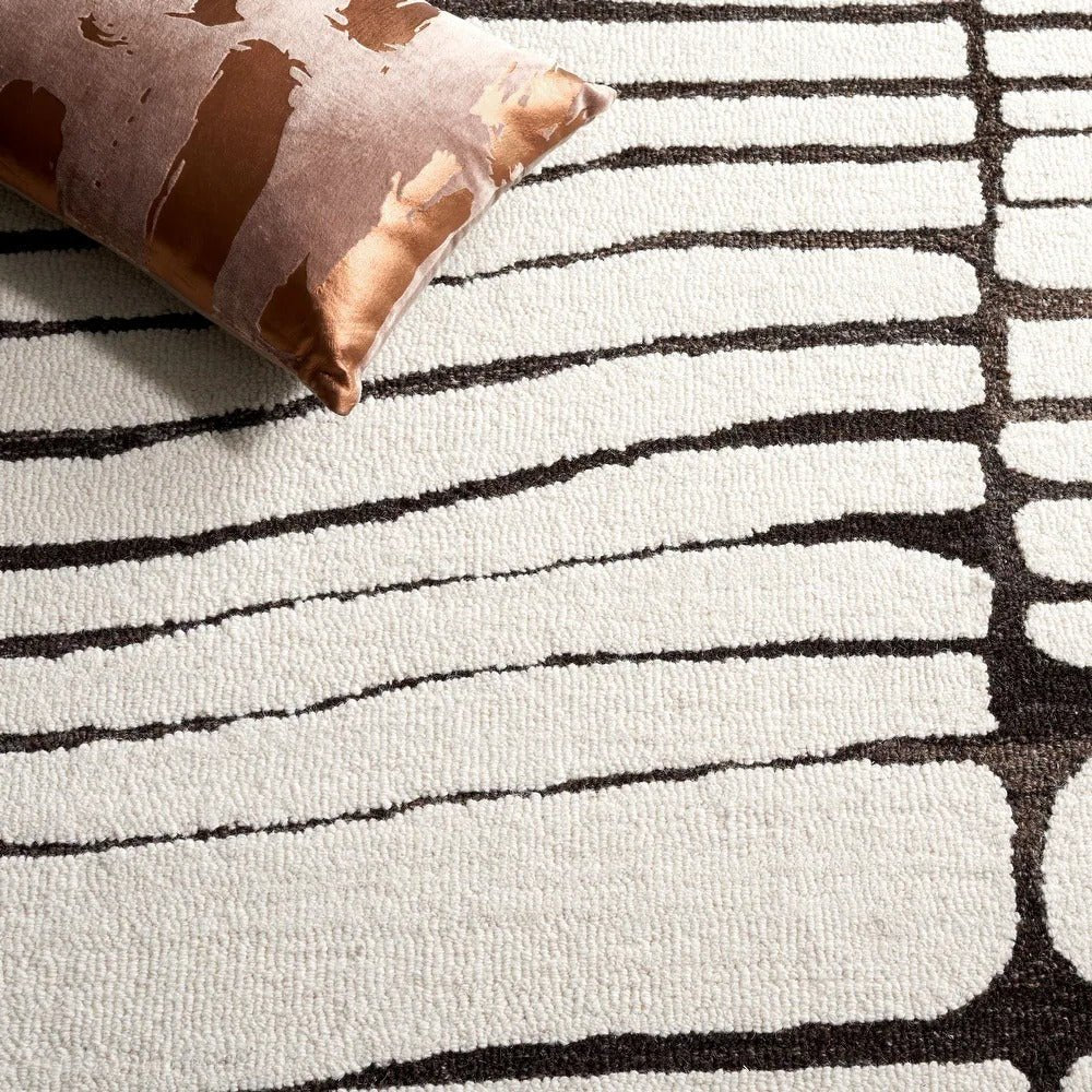 Switzerland Wool Collections Hand-Tufted Abstract Wool Area Rug - Mid-Century Modern Design for Living Room and Bedroom, Ivory & Black - Nestern