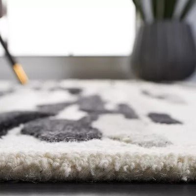 Switzerland Wool Collections Modern Abstract Area Rug, Ivory & Black, Handmade Mid-Century Wool Rug, Perfect for Living Room, Bedroom, High Traffic Areas - Nestern