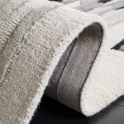 Switzerland Wool Collections Modern Abstract Area Rug, Ivory & Black, Handmade Mid-Century Wool Rug, Perfect for Living Room, Bedroom, High Traffic Areas - Nestern