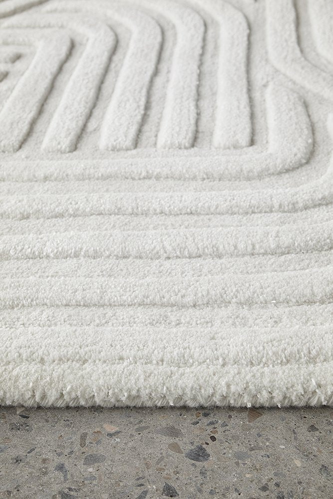 Switzerland Wool Collections Modern Geometric Embossed Area Rug - Available in White and Gray, Custom Sizes - Nestern