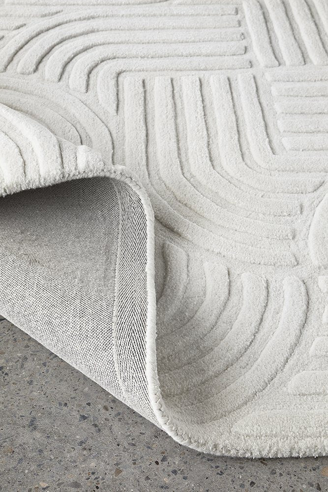 Switzerland Wool Collections Modern Geometric Embossed Area Rug - Available in White and Gray, Custom Sizes - Nestern