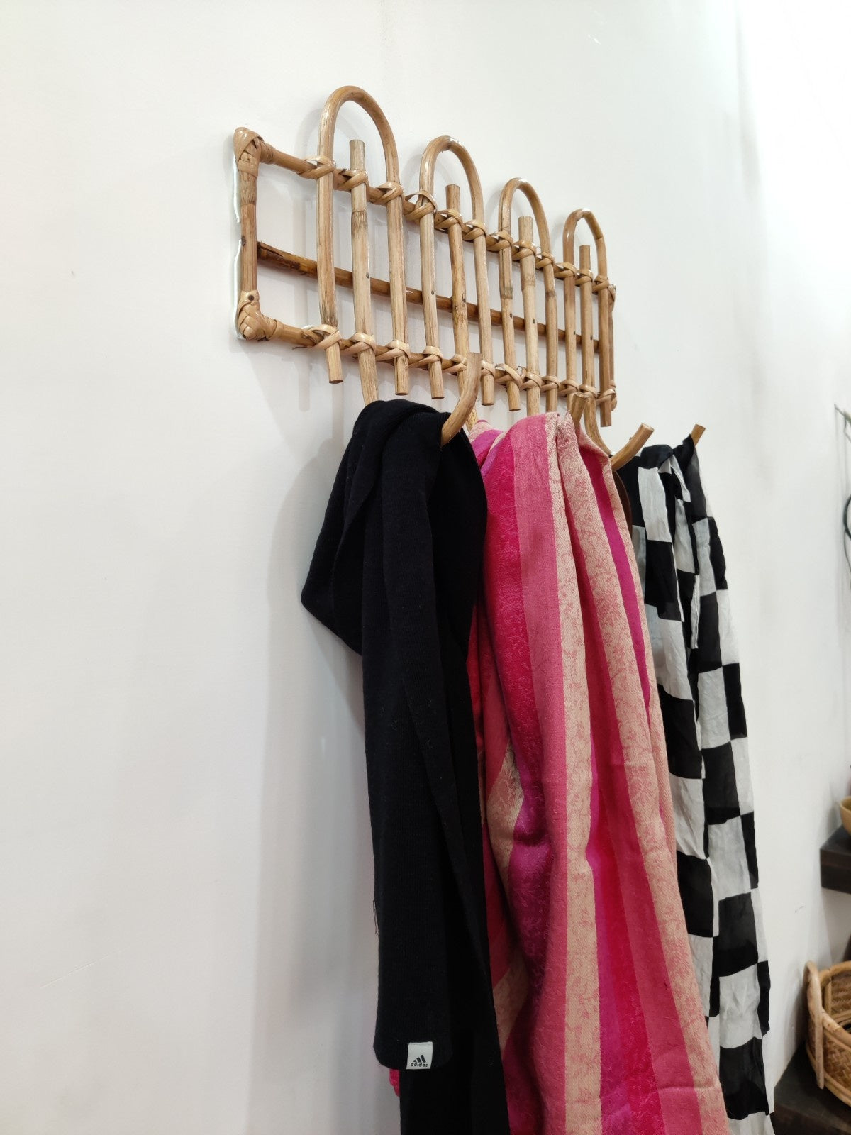 Handcrafted Rattan Wall Hook Rack for Home and Entryway