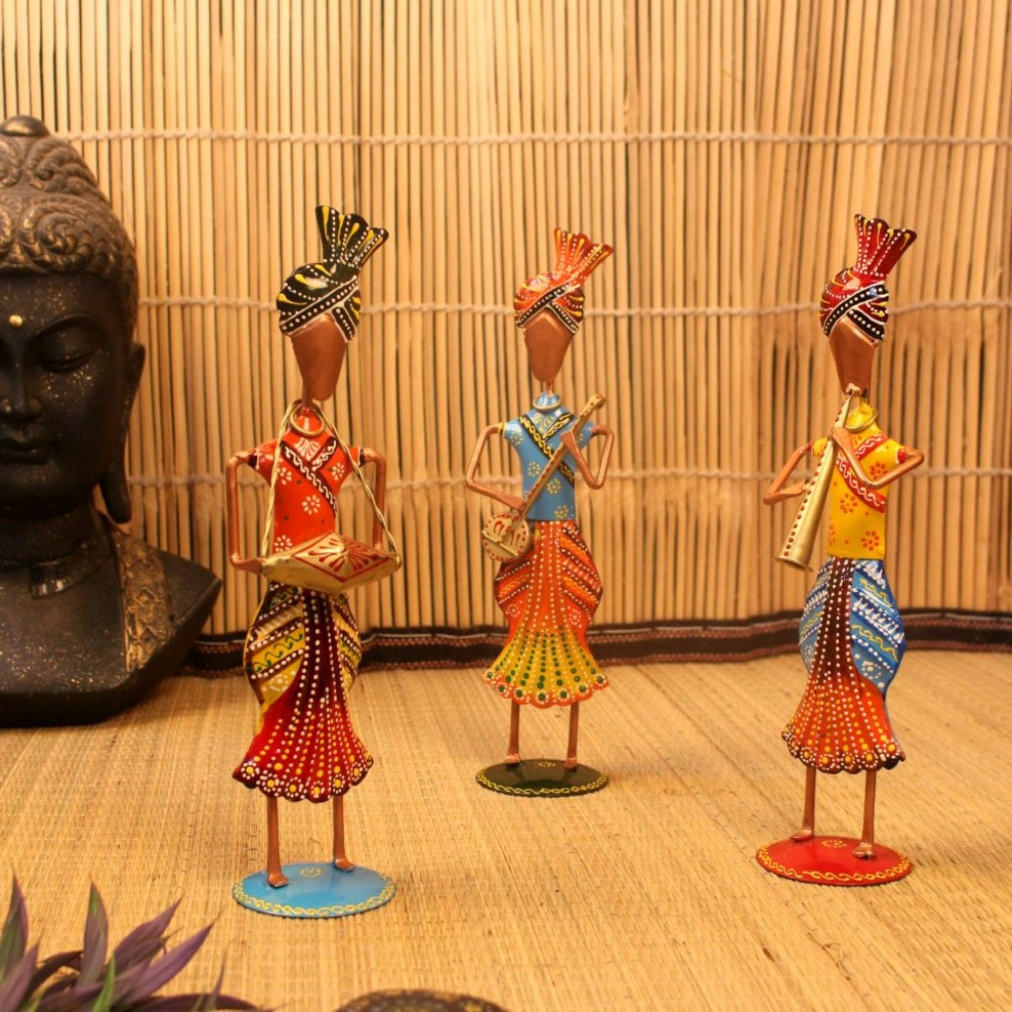 Tribal Melody: Handcrafted Figurine Trio - Nestern