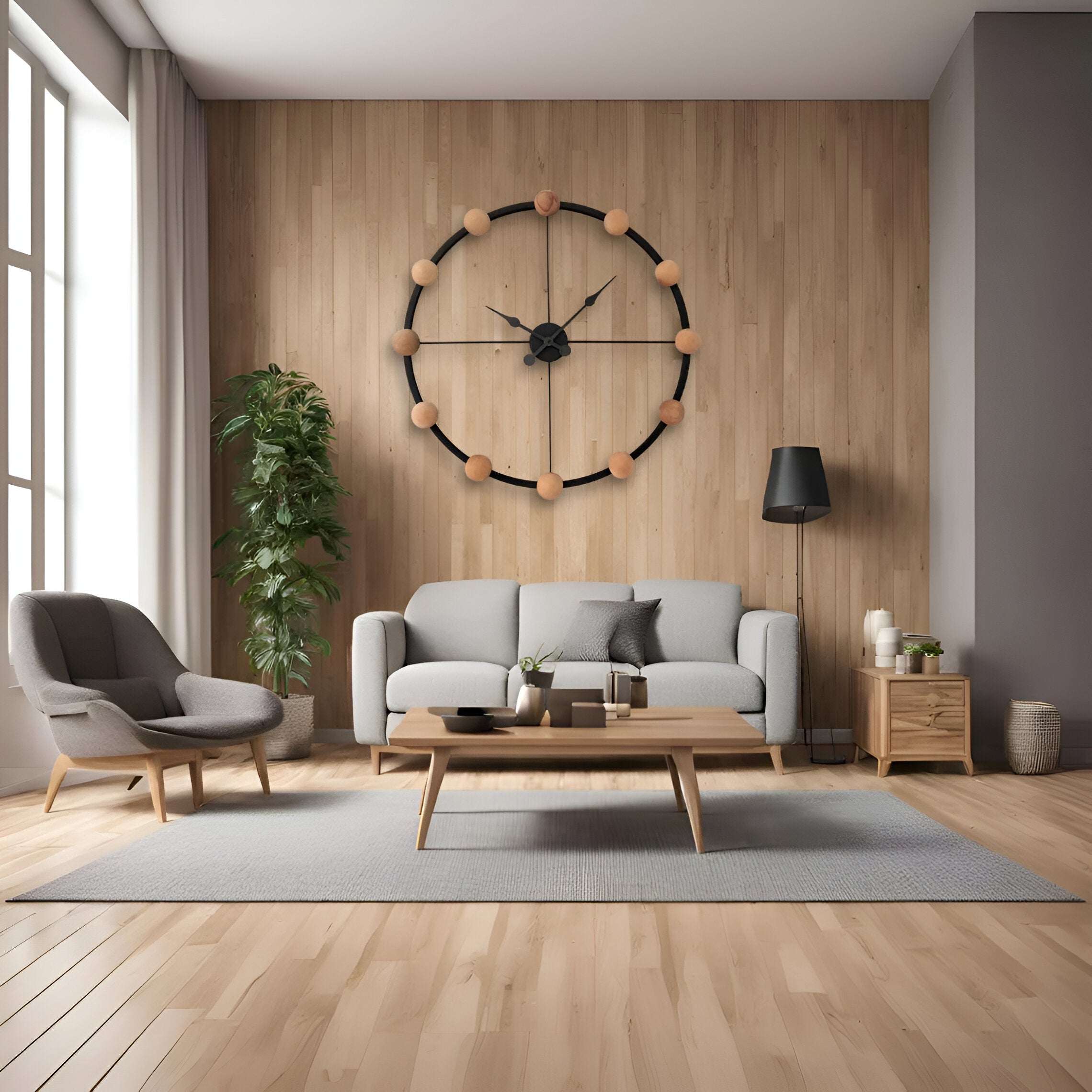 Modern Minimalist Wooden Ball Wall Clock – Stylish Metal Frame
