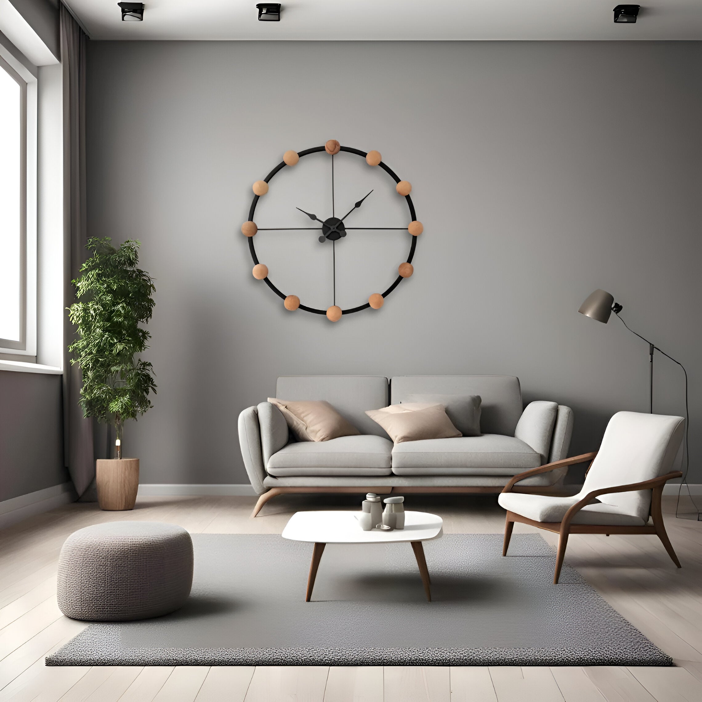 Modern Minimalist Wooden Ball Wall Clock – Stylish Metal Frame