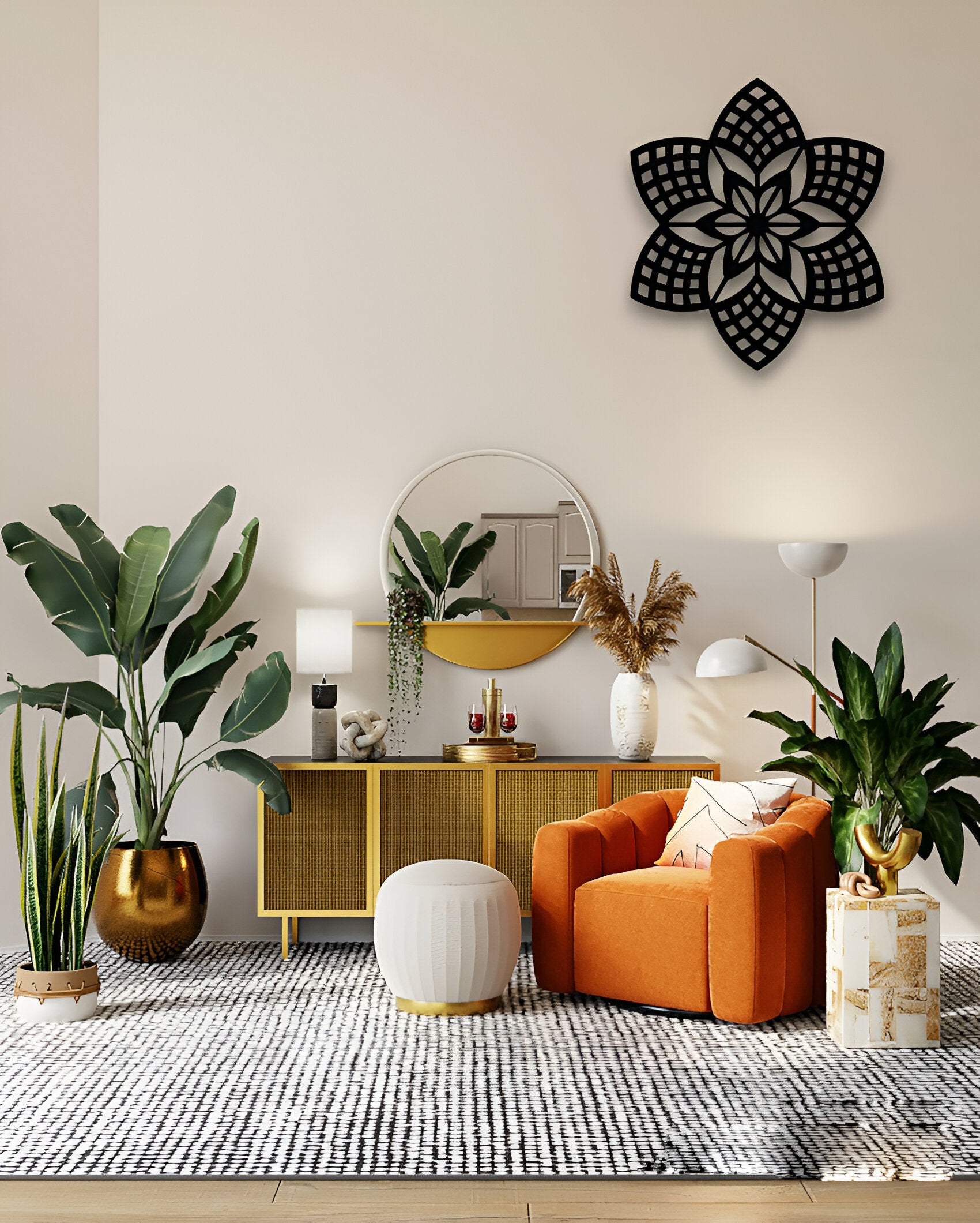 Geometric Floral Metal Wall Art – Modern Mandala Décor
