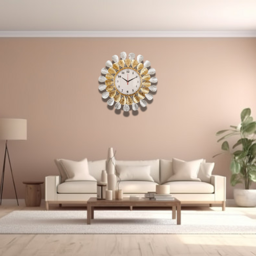 Elegant Gold & Silver Decorative Wall Clock with Modern Design